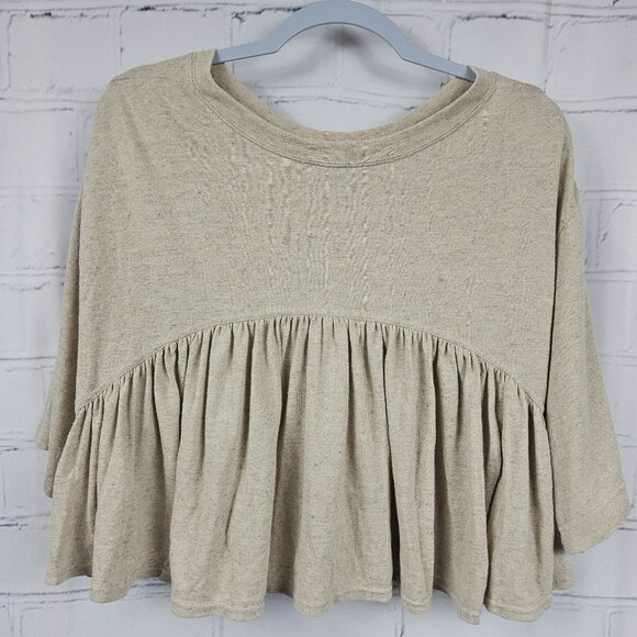 FP Beach Ruffle Linen Blend Shirt Top Blouse Womens M Short Sleeve Boxy Oversize - Picture 8 of 10